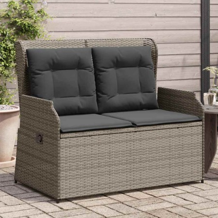 Sillón reclinable de jardín con cojines ratán sintético gris en Sofás de exterior | Comprar online en Foru.es