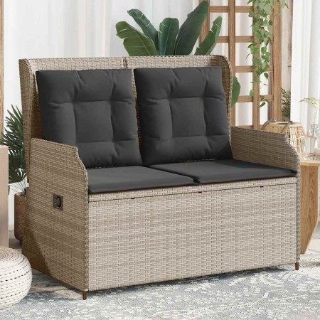 Sillón reclinable de jardín con cojines ratán sintético gris en Sofás de exterior | Comprar online en Foru.es