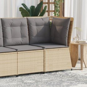 Sillón de esquina de jardín con cojines ratán sintético beige en Sofás de exterior | Comprar online en Foru.es