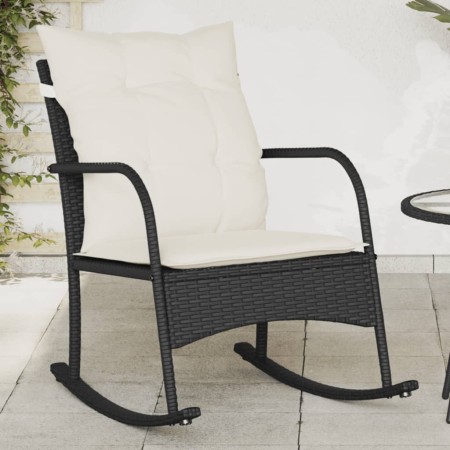 Silla mecedora de jardín con cojines ratán sintético negro en Sillas de jardín | Comprar online en Foru.es