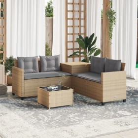 Sofá de jardín en forma de L con mesa y cojines ratán PE beige en Conjuntos de jardín | Comprar online en Foru.es