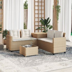 Sofá de jardín en forma de L con mesa y cojines ratán PE beige en Conjuntos de jardín | Comprar online en Foru.es