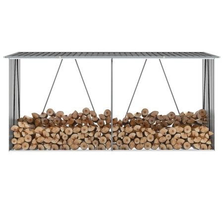 Casetilla para leña acero galvanizado gris 330x84x152 cm de vidaXL, Accesorios para bolsas y soportes de leña - Ref: Foro24-4...