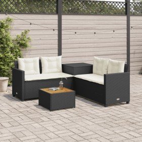 Sofá de jardín en forma de L con mesa y cojines ratán PE negro en Conjuntos de jardín | Comprar online en Foru.es