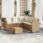 Sofá de jardín en forma de L con mesa y cojines ratán PE beige en Conjuntos de jardín | Comprar online en Foru.es