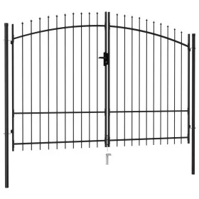 Cancela de valla doble puerta con puntas acero negro 3x2 m de vidaXL, Puertas de jardín - Ref: Foro24-145738, Precio: 254,64 ...