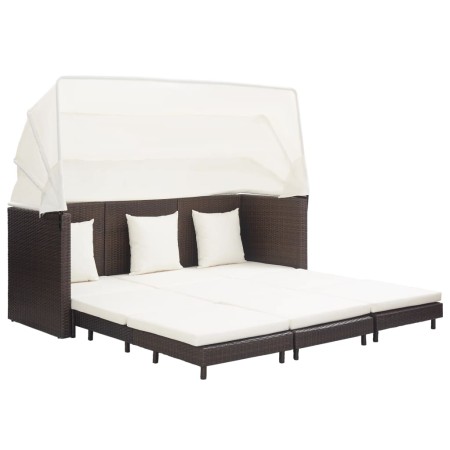 Sofá cama de jardín 3 plazas con capota ratán sintético marrón de vidaXL, Sofás de exterior - Ref: Foro24-46076, Precio: 681,...