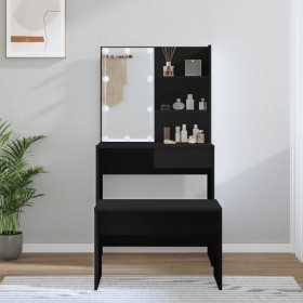 Juego de tocador con LED madera contrachapada negro de vidaXL, Tocadores para dormitorios - Ref: Foro24-3114108, Precio: 105,...