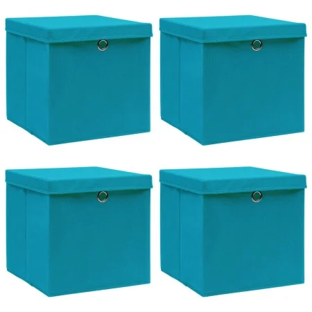 Caja de almacenaje con tapa 4 uds tela azul celeste 32x32x32 cm de vidaXL, Cestas para almacenaje - Ref: Foro24-288374, Preci...