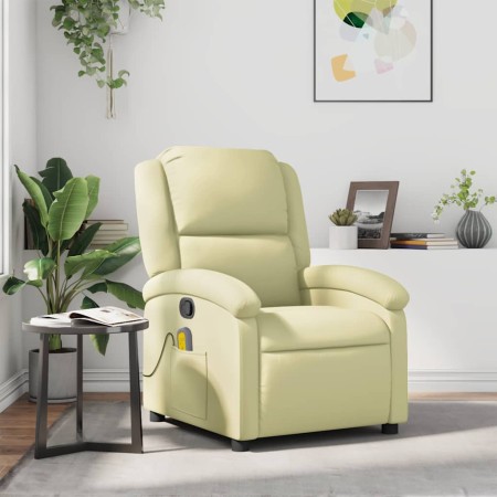 Sillón reclinable de masaje cuero auténtico crema en Sillones | Comprar online en Foru.es