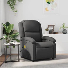 Sillón reclinable de masaje cuero auténtico gris en Sillones | Comprar online en Foru.es