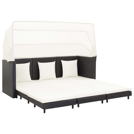 Sofá cama de jardín 3 plazas con capota ratán sintético negro de vidaXL, Sofás de exterior - Ref: Foro24-46075, Precio: 673,9...