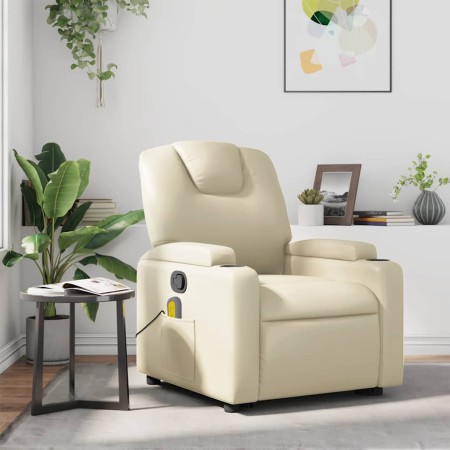 Sillón reclinable de masaje cuero sintético crema en Sillones | Comprar online en Foru.es