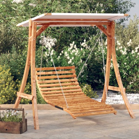 Tumbona columpio con toldo madera maciza abeto acabado de teca de vidaXL, Balancines de jardín - Ref: Foro24-3200619, Precio:...