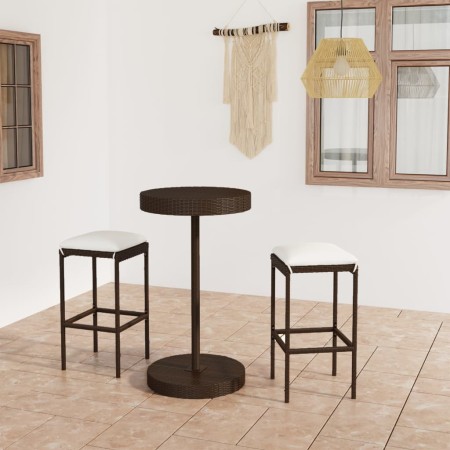 Set de bar de jardín 3 piezas y cojines ratán sintético marrón en Conjuntos de jardín | Comprar online en Foru.es