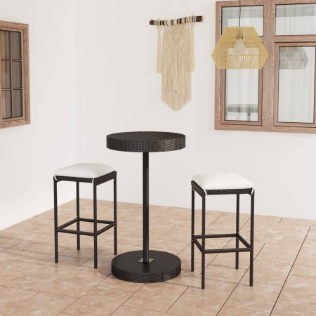 Set muebles bar jardín 3 piezas y cojines ratán sintético negro en Conjuntos de jardín | Comprar online en Foru.es