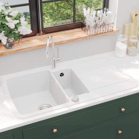 Fregadero de cocina con dos senos de granito blanco de vidaXL, Fregaderos - Ref: Foro24-144855, Precio: 262,33 €, Descuento: %