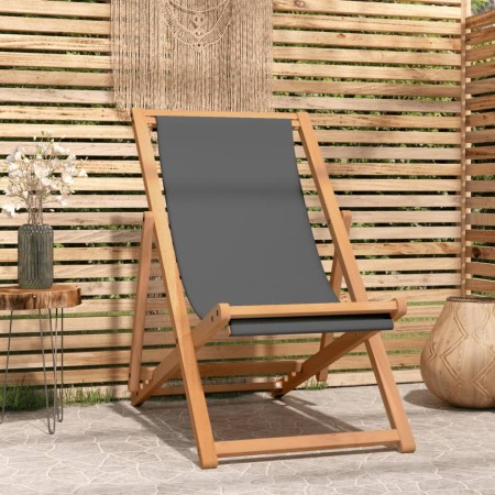 Silla de playa plegable madera maciza de teca gris de vidaXL, Sillas de jardín - Ref: Foro24-47415, Precio: 79,58 €, Descuent...