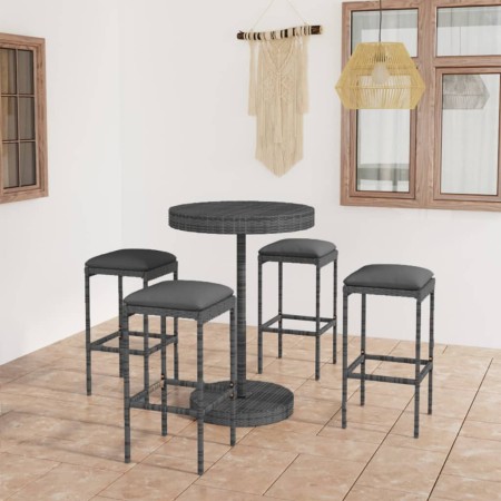 Set muebles bar jardín 5 piezas y cojines ratán sintético gris en Conjuntos de jardín | Comprar online en Foru.es