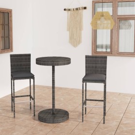 Set muebles bar jardín 3 piezas y cojines ratán sintético gris en Conjuntos de jardín | Comprar online en Foru.es