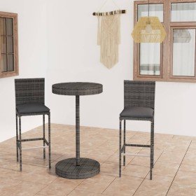 Set muebles bar jardín 3 piezas y cojines ratán sintético gris en Conjuntos de jardín | Comprar online en Foru.es