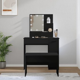 Juego de tocador con LED madera contrachapada negro de vidaXL, Tocadores para dormitorios - Ref: Foro24-3114116, Precio: 111,...