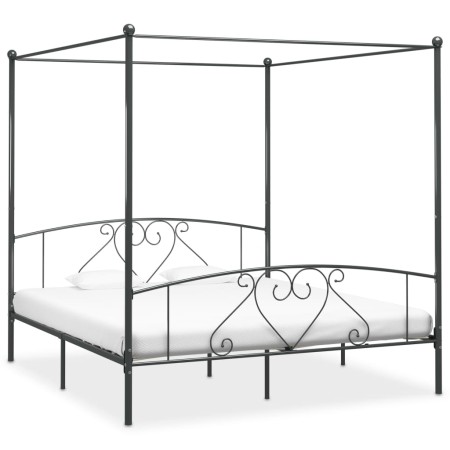 Estructura de cama con dosel metal gris 180x200 cm de vidaXL, Camas y somieres - Ref: Foro24-284445, Precio: 184,78 €, Descue...