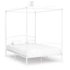 Estructura de cama con dosel metal blanco 140x200 cm de vidaXL, Camas y somieres - Ref: Foro24-284471, Precio: 237,38 €, Desc...