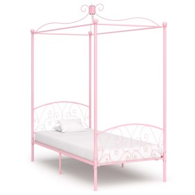 Estructura de cama con dosel metal rosa 90x200 cm de vidaXL, Camas y somieres - Ref: Foro24-284486, Precio: 182,27 €, Descuen...