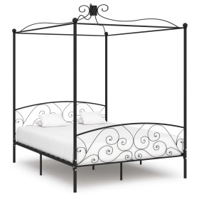 Estructura de cama con dosel metal negro 180x200 cm de vidaXL, Camas y somieres - Ref: Foro24-284479, Precio: 245,28 €, Descu...