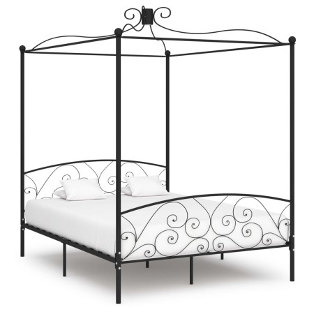 Estructura de cama con dosel metal negro 180x200 cm de vidaXL, Camas y somieres - Ref: Foro24-284479, Precio: 245,28 €, Descu...