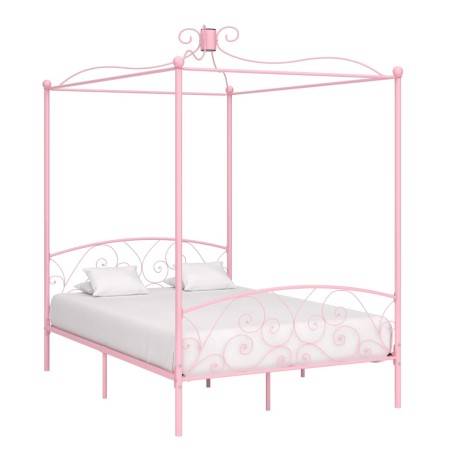 Estructura de cama con dosel metal rosa 140x200 cm de vidaXL, Camas y somieres - Ref: Foro24-284489, Precio: 247,65 €, Descue...
