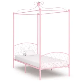 Estructura de cama con dosel metal rosa 100x200 cm de vidaXL, Camas y somieres - Ref: Foro24-284487, Precio: 185,74 €, Descue...