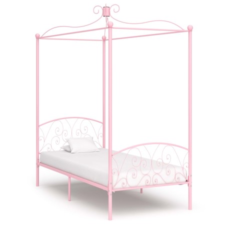 Estructura de cama con dosel metal rosa 100x200 cm de vidaXL, Camas y somieres - Ref: Foro24-284487, Precio: 189,40 €, Descue...