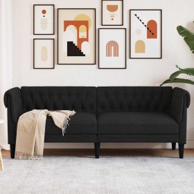 Sofá Chesterfield de 3 plazas tela negro en Sofás | Comprar online en Foru.es