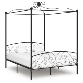 Black metal canopy bed frame 160x200 cm by vidaXL, Beds and slatted bases - Ref: Foro24-284478, Price: 249,83 €, Discount: %