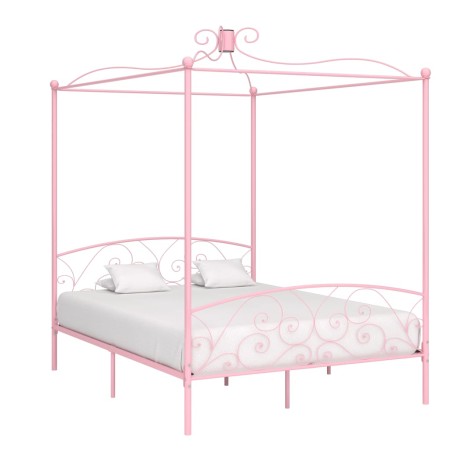 Estructura de cama con dosel metal rosa 180x200 cm de vidaXL, Camas y somieres - Ref: Foro24-284491, Precio: 139,69 €, Descue...