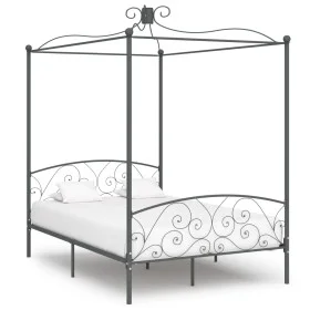 Estructura de cama con dosel metal gris 140x200 cm de vidaXL, Camas y somieres - Ref: Foro24-284483, Precio: 188,08 €, Descue...