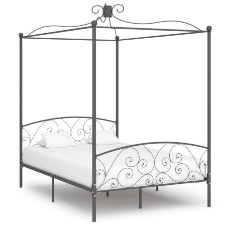 Estructura de cama con dosel metal gris 140x200 cm de vidaXL, Camas y somieres - Ref: Foro24-284483, Precio: 192,20 €, Descue...