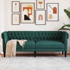 Sofá Chesterfield de 3 plazas tela verde oscuro en Sofás | Comprar online en Foru.es