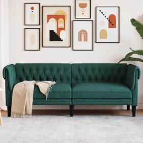 Sofá Chesterfield de 3 plazas tela verde oscuro en Sofás | Comprar online en Foru.es