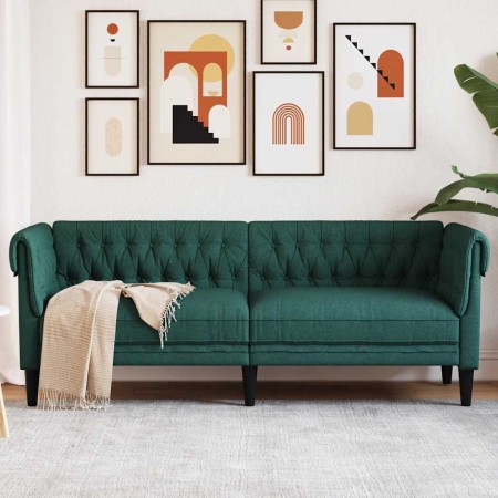 Sofá Chesterfield de 3 plazas tela verde oscuro en Sofás | Comprar online en Foru.es