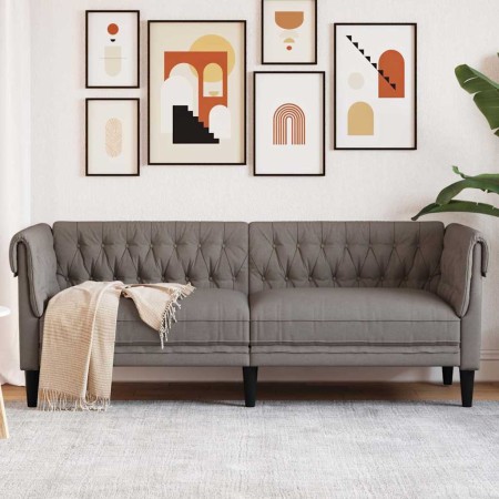 Sofá Chesterfield de 3 plazas tela gris taupe en Sofás | Comprar online en Foru.es
