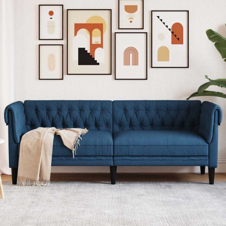 Sofá Chesterfield de 3 plazas tela azul en Sofás | Comprar online en Foru.es