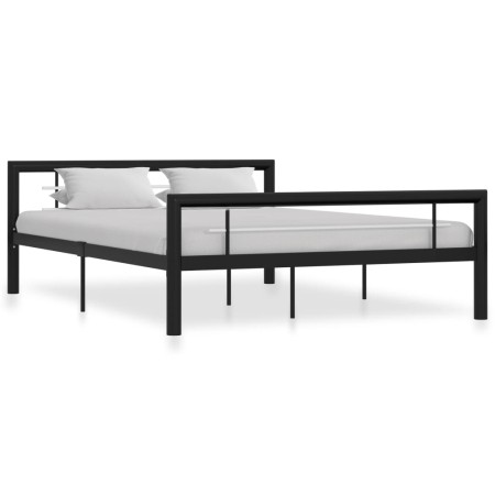 Estructura de cama de metal negro y blanco 160x200 cm de vidaXL, Camas y somieres - Ref: Foro24-284554, Precio: 187,33 €, Des...