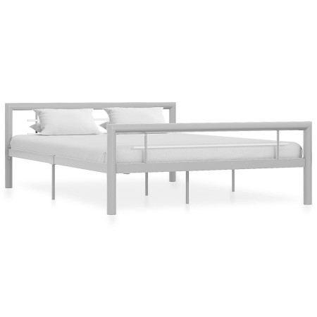 Estructura de cama de metal gris y blanco 140x200 cm de vidaXL, Camas y somieres - Ref: Foro24-284559, Precio: 109,92 €, Desc...