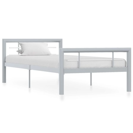 Estructura de cama de metal gris y blanco 100x200 cm de vidaXL, Camas y somieres - Ref: Foro24-284557, Precio: 108,63 €, Desc...
