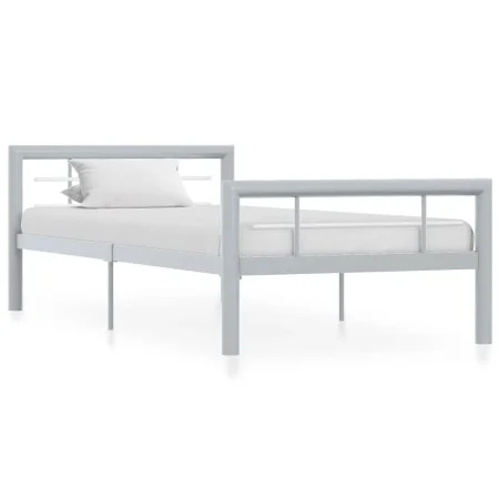 Estructura de cama de metal gris y blanco 100x200 cm de vidaXL, Camas y somieres - Ref: Foro24-284557, Precio: 108,54 €, Desc...
