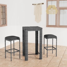 Set muebles bar jardín 3 piezas y cojines ratán sintético gris en Conjuntos de jardín | Comprar online en Foru.es