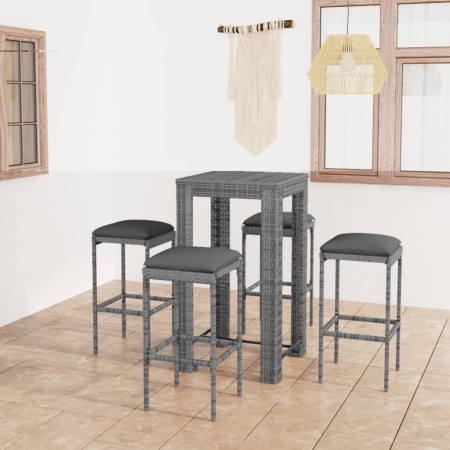 Set muebles bar jardín 5 piezas y cojines ratán sintético gris en Conjuntos de jardín | Comprar online en Foru.es